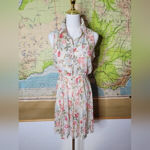 American Rag Floral Sleeveless Dress Button Front Elastic Waist Size S.